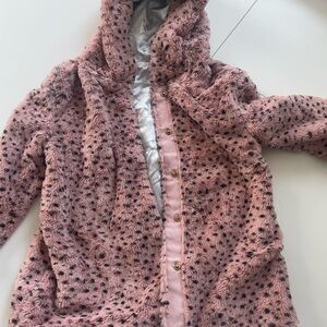 Tahari Pink and Black Fuzzy Kids Coat